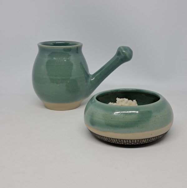Lota et bol à sel bleu vert, suggestion d'ensemble pour salle de bain, cadeau.