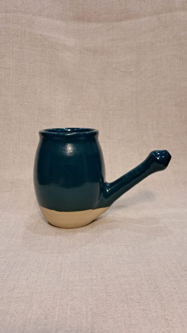 Lota ou corne de rhino en grès, couleur bleu canard
