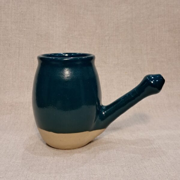 Lota ou corne de rhino en grès, couleur bleu canard